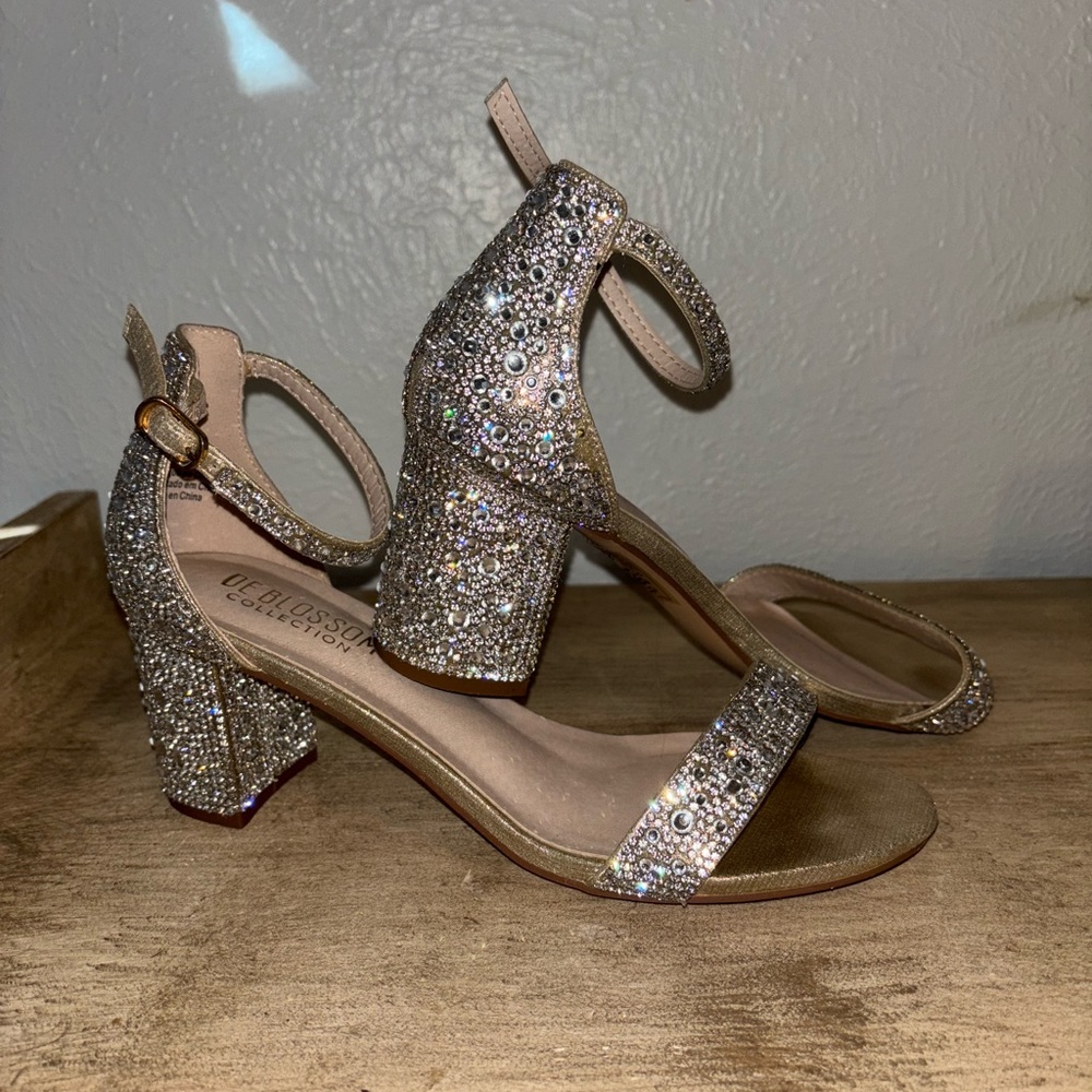 Allover Crystal Glitter Block Heel Sandals